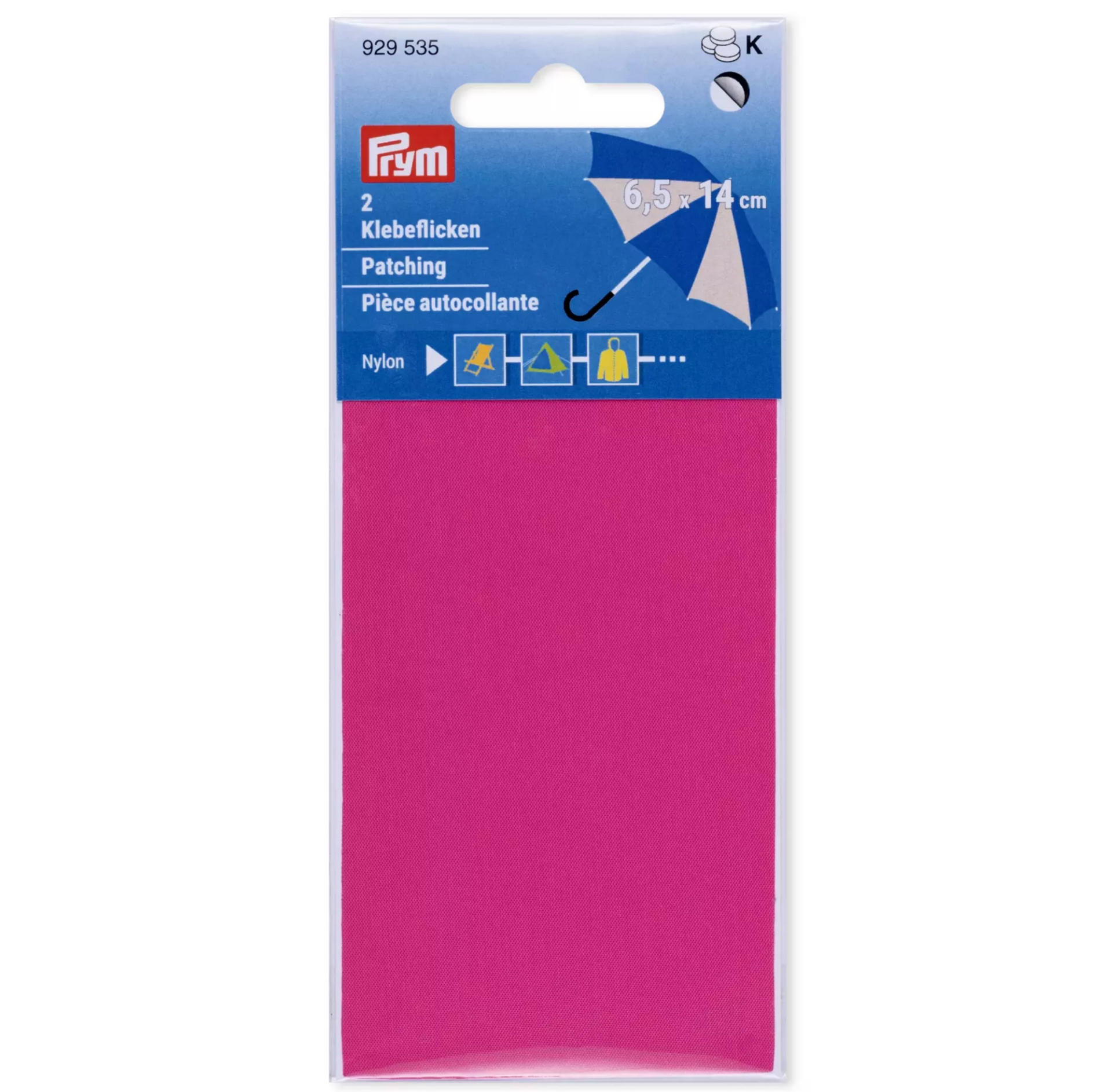 Nylon Repair Patch, Pink, 2 pieces of 14cm x 6.5cm, Prym  929535 Pink
