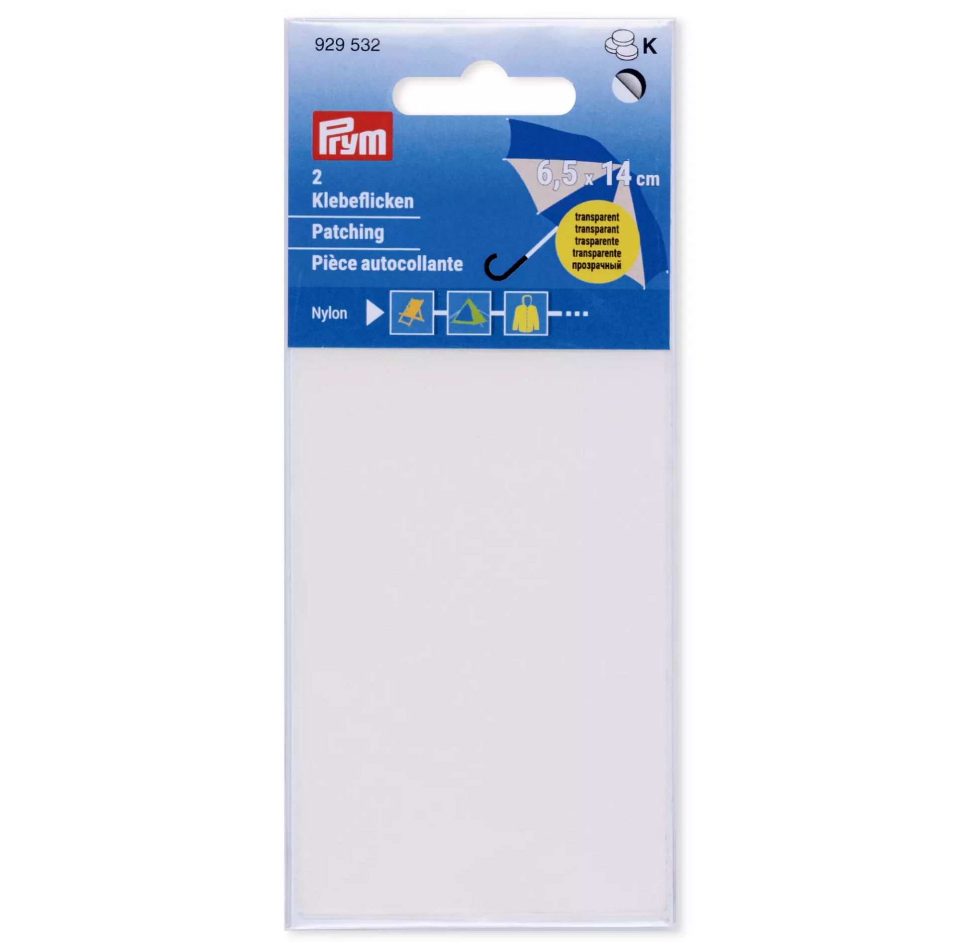 Nylon Repair Patch, Transparent, 2 pieces of 14cm x 6.5cm, Prym  929532 Transparent