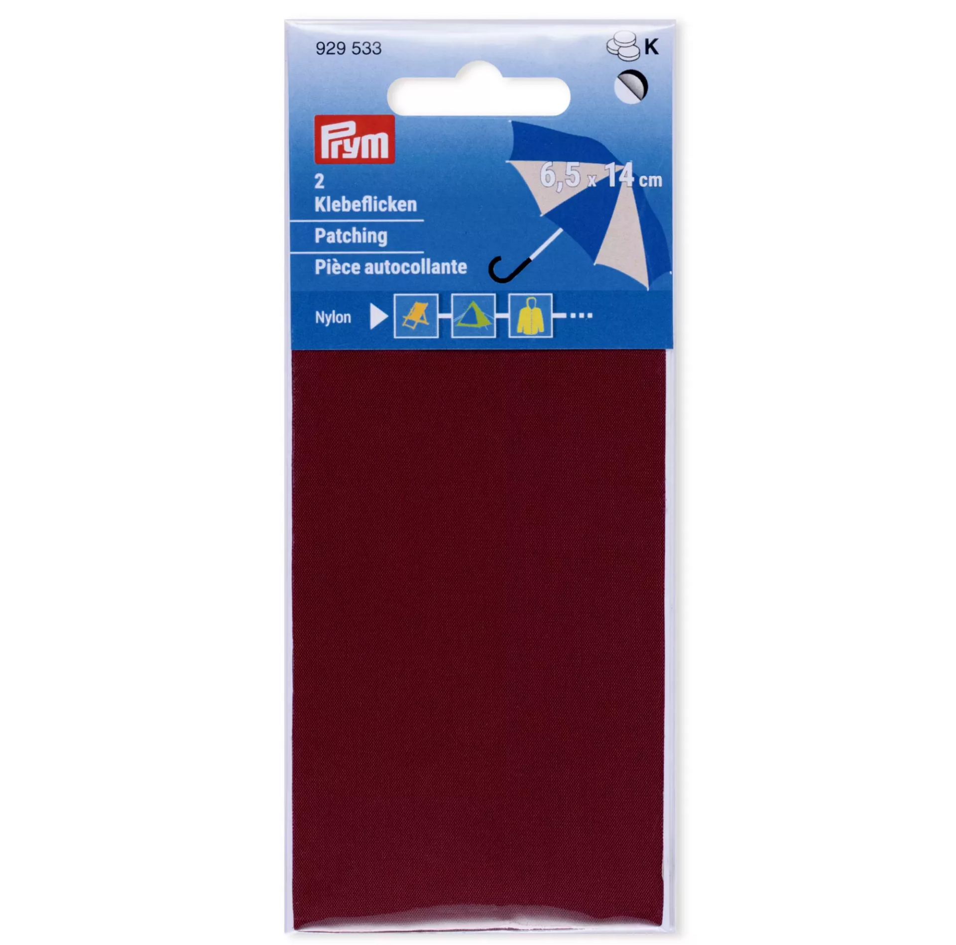 Nylon Repair Patch, Wine red, 2 pieces of 14cm x 6.5cm, Prym  929533 Wine red