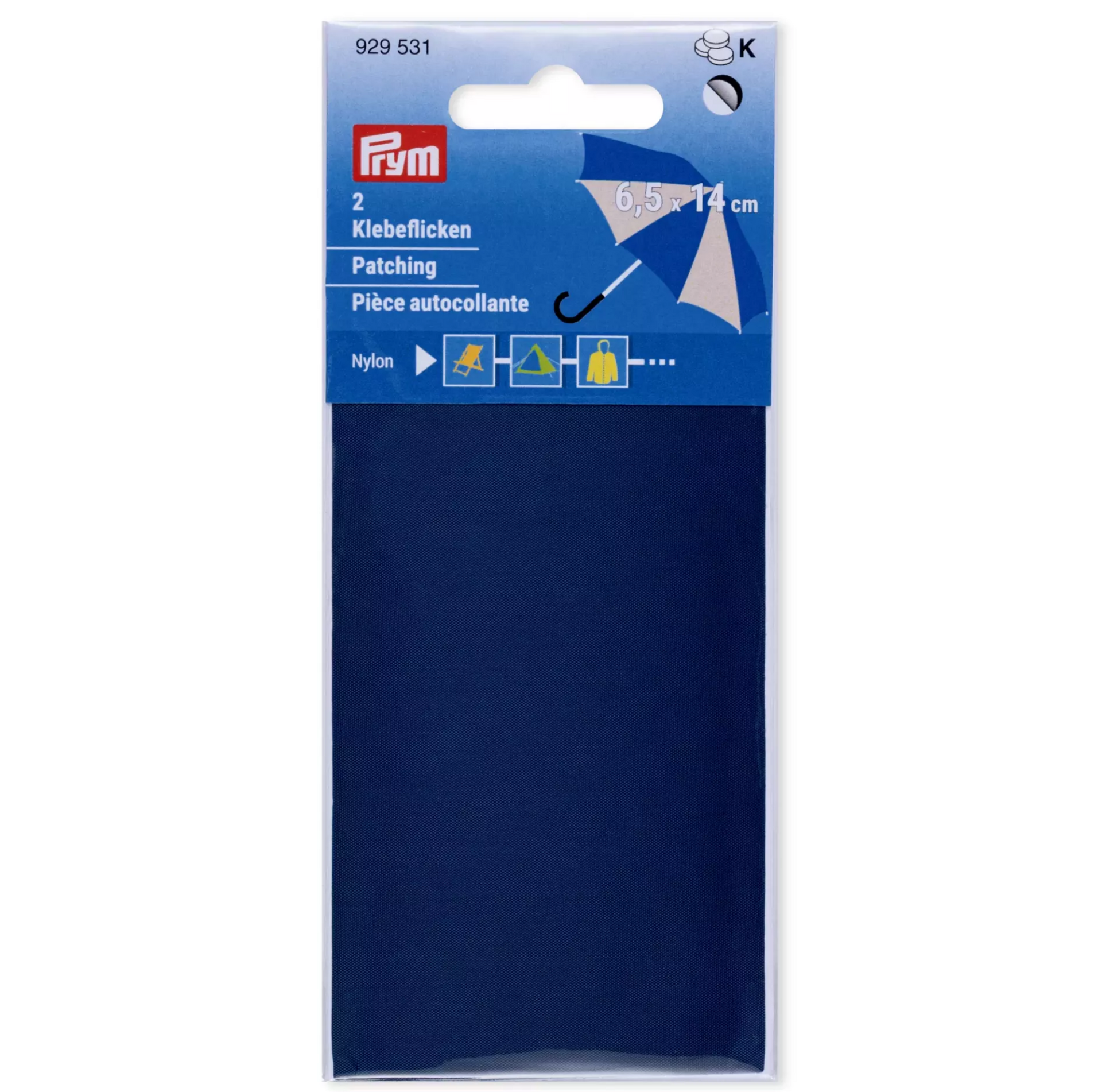 Nylon Repair Patch, Medium Blue, 2 pieces of 14cm x 6.5cm, Prym  929531 Medium Blue