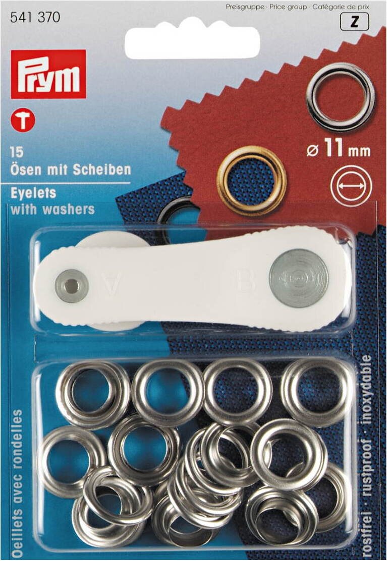 Grommet Kit 11 mm, Silver, Installation tool included, Prym 541370 Silver