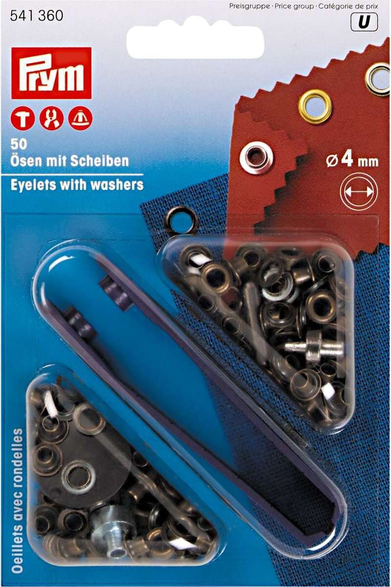 Grommet Kit 4mm, Black, 50 pcs., Installation tool included, Prym 542409 Black