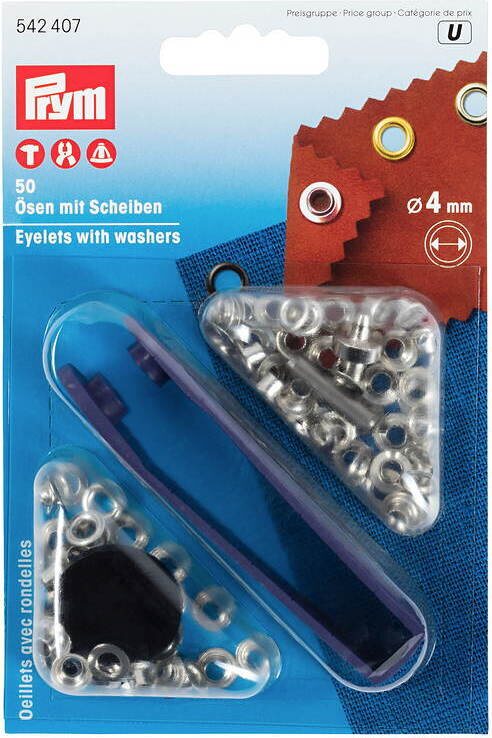 Grommet Kit 4mm, Silver, 50 pcs., Installation tool included, Prym 542407 Silver