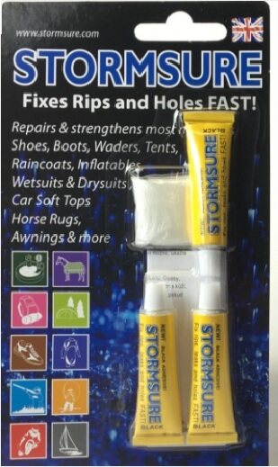 Stormsure Flexible Repair Glue, Black, Package with three (3) pieces of 5 gram tubes, incl. disposable gloves Black