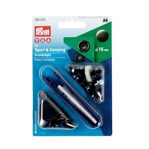 Snap Kit, 15mm Strong Snaps, Black, 10 pcs, Installation tool included, Prym 390200 Black