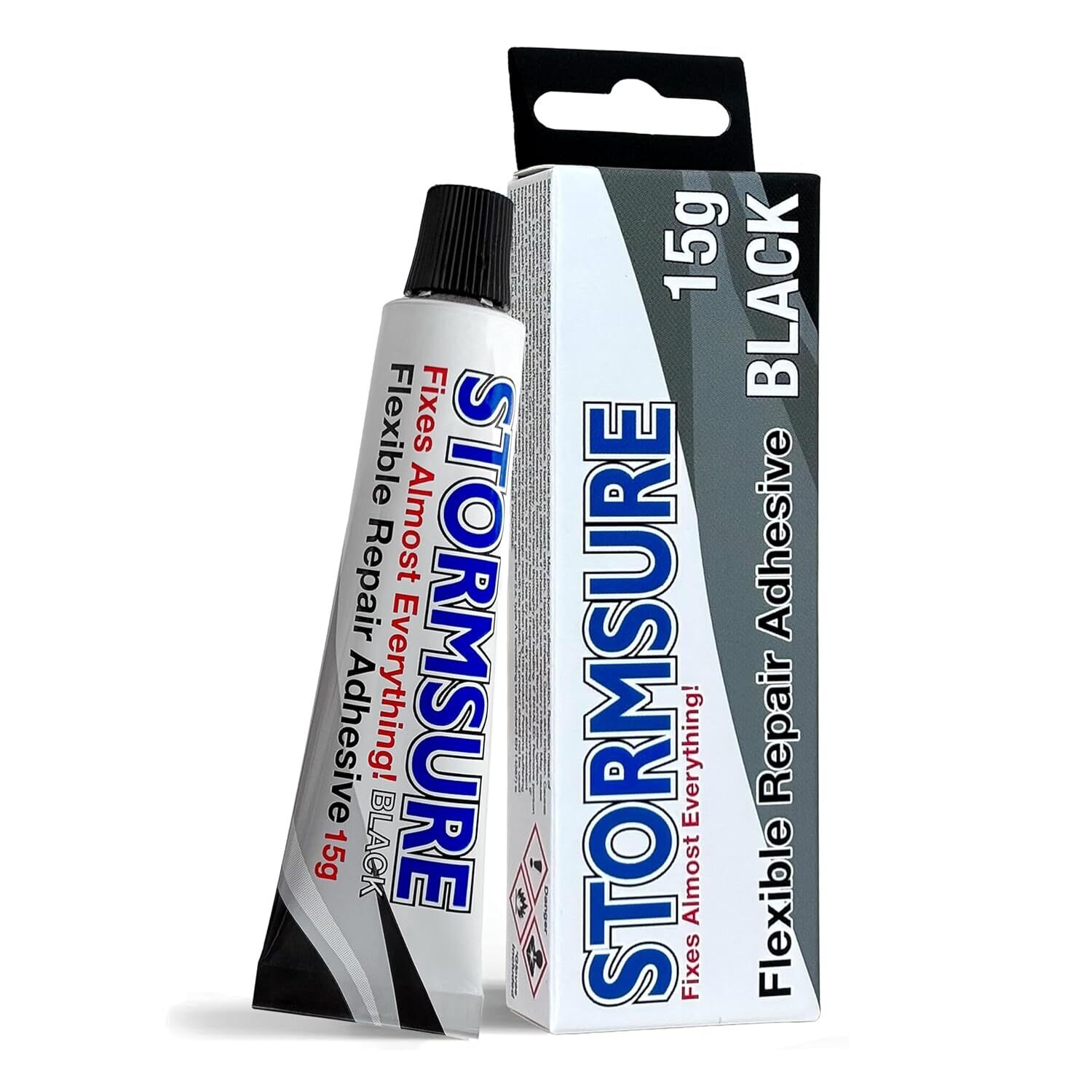 Stormsure Flexible Repair Glue, Black, Package with three (3) pieces of 5 gram tubes, incl. disposable gloves Black