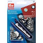 Grommet Kit 8mm, Silver, 24 pcs., Installation tool included, Prym 541374