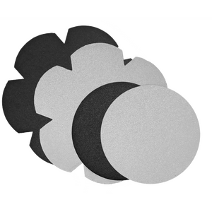 FabPatch Repair Patches, Recycled Stretch Polyester, Loisto – Glow, Reflectives: Medium 1+1 pc (7.4 x 7 cm silver/black flower), Mini 1+1 pc (⌀ 4.5 cm silver/black circle)