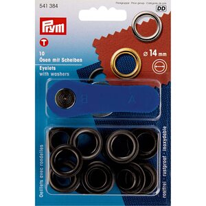 Grommet 14 mm, Black, 10 pieces, Installation tool included, Prym 541384