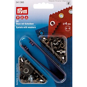 Grommet Kit 4mm, Black, 50 pcs., Installation tool included, Prym 542409