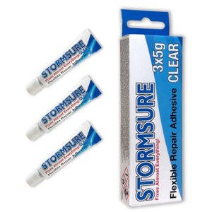 Stormsure Flexible Repair - joustava korjausliima, Kirkas, Paketti jossa kolme 5 gramman tuubia, sis. kertakäyttösuojakäsineet