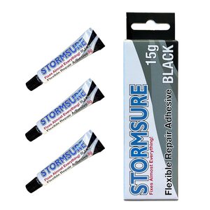 Stormsure Flexible Repair - joustava korjausliima, Musta, Paketti jossa kolme 5 gramman tuubia, sis. kertakäyttösuojakäsineet