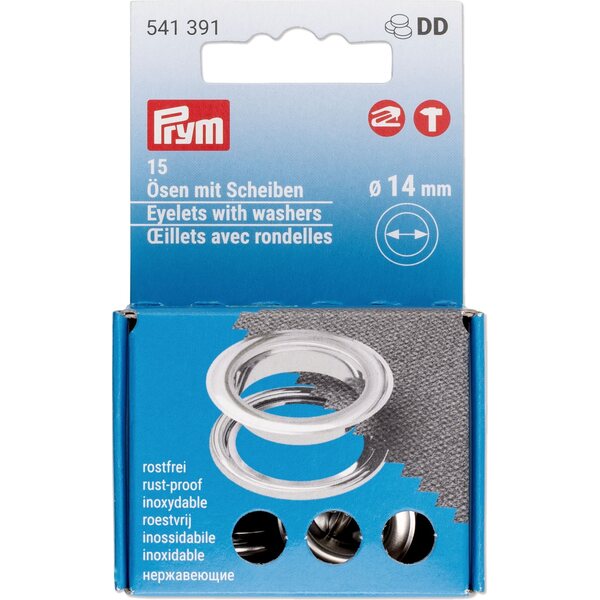 Purjerenkaat 14 mm, Hopea, 15 kpl, Asennustyökalu ei mukana, Prym 541391
