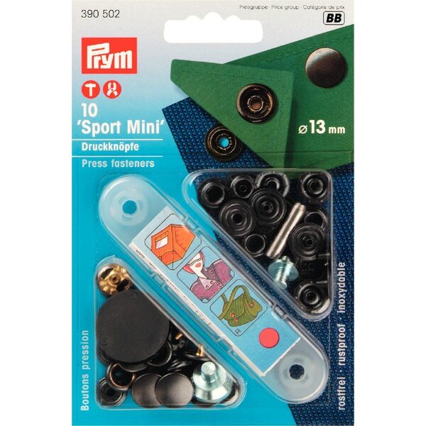 Painonappipaketti, 13mm vahvaneppari Mini, Musta, Prym 390502