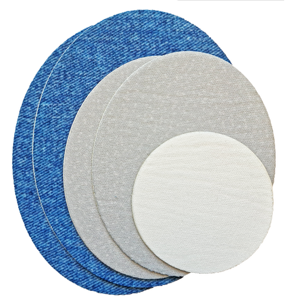 FabPatch Repair Patches, Recycled Stretch Polyester, Arki – Casual, Maxi 2 pcs ( 10 x 8 cm denim oval), Medium 2 pcs (8 x 6.5 cm grey oval), Mini 1 pc (⌀ 5 cm white circle)