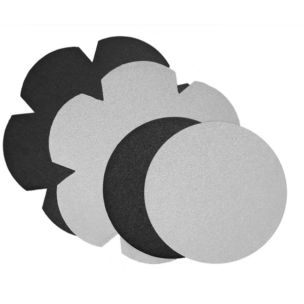 FabPatch Repair Patches, Recycled Stretch Polyester, Loisto – Glow, Reflectives: Medium 1+1 pc (7.4 x 7 cm silver/black flower), Mini 1+1 pc (⌀ 4.5 cm silver/black circle)