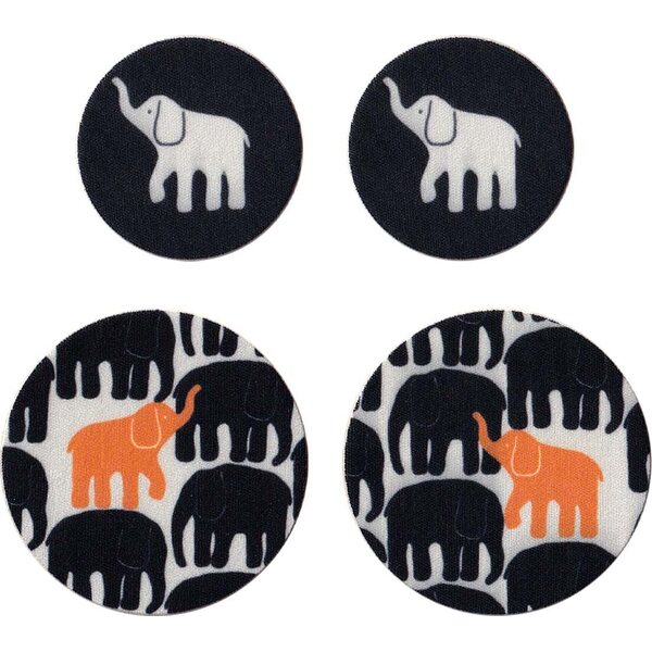 FabPatch Repair Patches, Recycled Stretch Polyester, World Vision Free Elephant, For every product sold, one euro will be donated to help children in developing countries and crisis areas., 2 pcs. 70 mm round, 2 pcs. 50 mm round