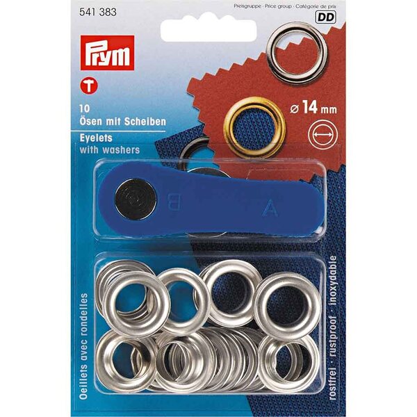 Purjerenkaat 14 mm, Hopea, 10 kpl, Asennustyökalu mukana, Prym 541383