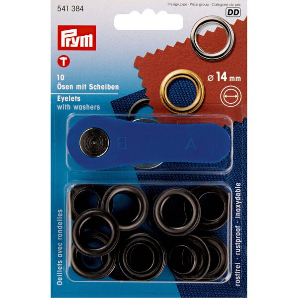 Purjerenkaat 14 mm, Musta, 10 kpl, Asennustyökalu mukana, Prym 541384