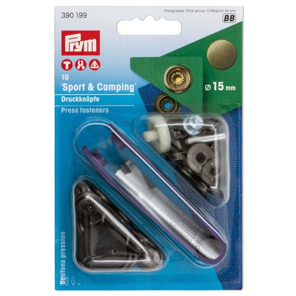 Snap Kit, 15mm Strong Snaps, Dark Brass, 10 pcs, Installation tool included, Prym 390199