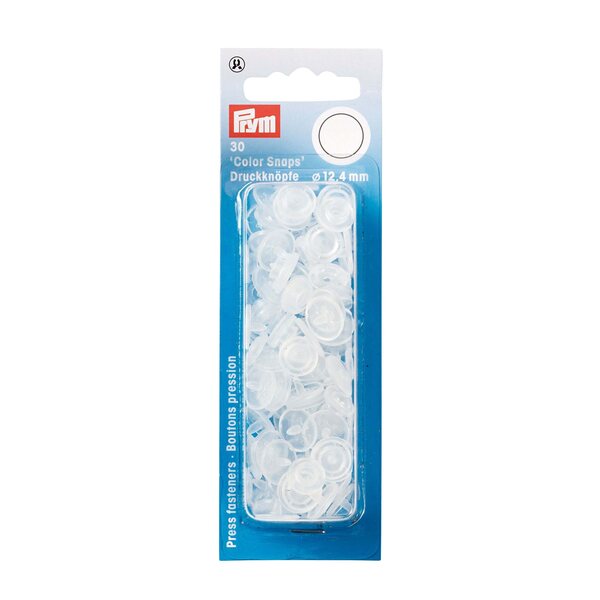 Muovinepparit 12,4 mm, Läpinäkyvä, 30 nepparia, Prym 393198