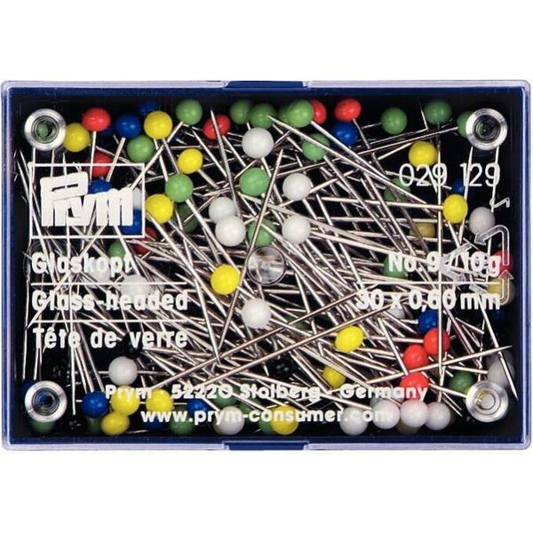 Prym Steel Pins, colourful glass head