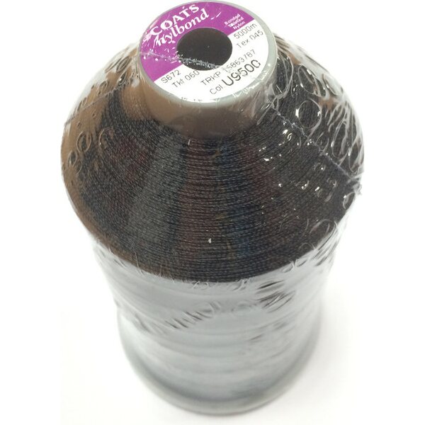 Coats Nylbond #60, Strong Bonded Nylon Thread, 6000 meters, U9500 Black
